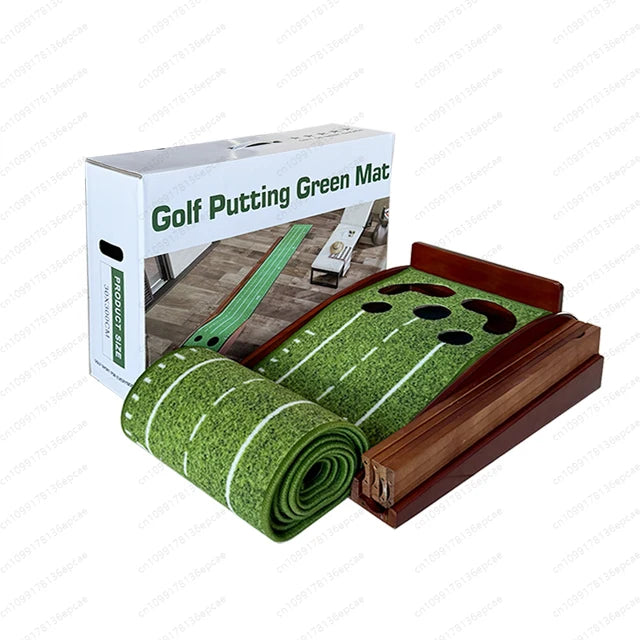 Outdoor/Indoor 5-Hole Red Wood Putting Mat