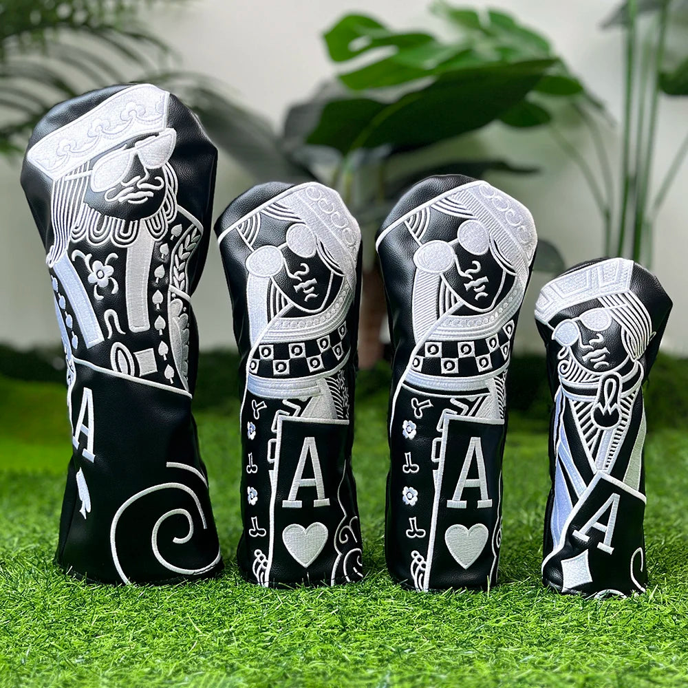 King / Queen Card Head Cover - 4 Piece Set or 1 Piece - Driver Woods, Hybrids