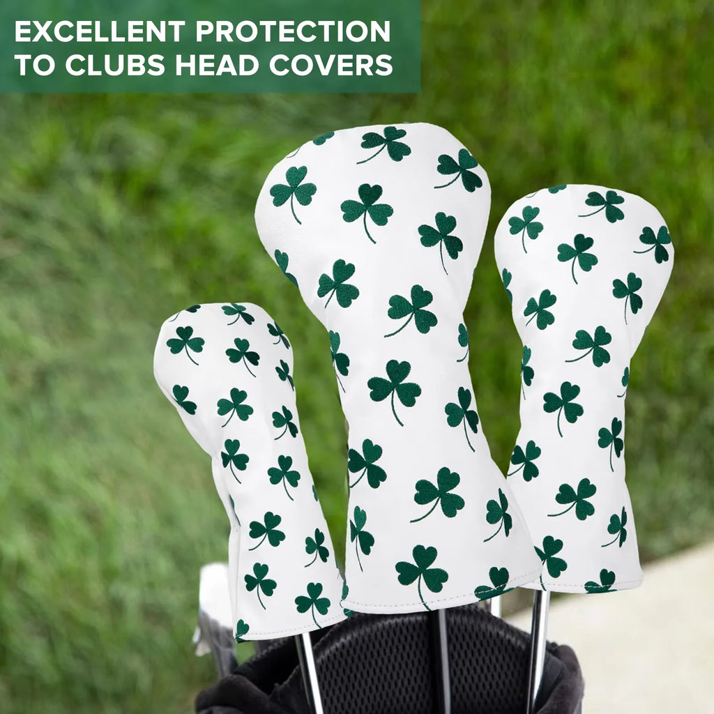 Lucky Clover Head Covers - 3 Piece Set or 1 Piece - Driver, Wood, Hybrid