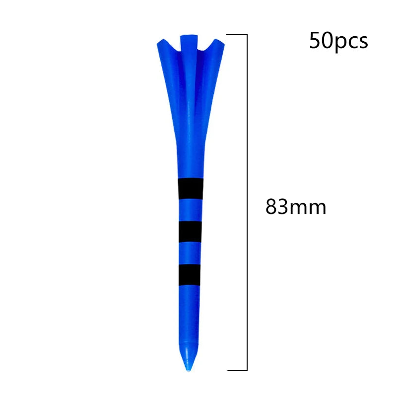 50Pcs Golf Tees Plastic Unbreakable 5 Prongs Head Tee With Stripe Markers 83mm70mm Long Ball Holder Low Friction Less Resistance
