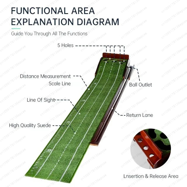 Outdoor/Indoor 5-Hole Red Wood Putting Mat