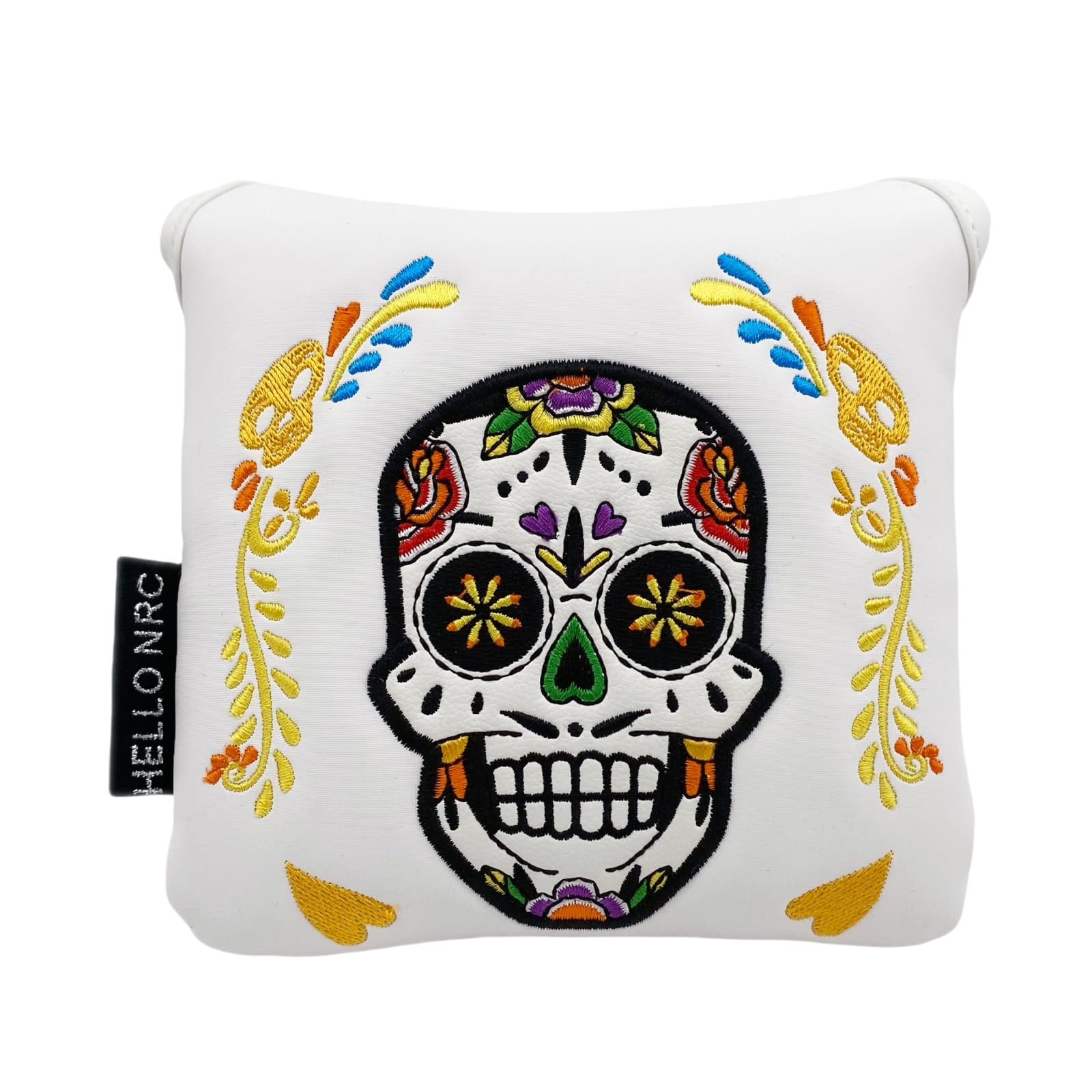 Leather Skull Putter Headcover - Magnetic White Mallet Cover