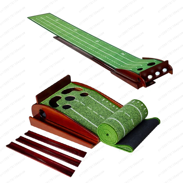 Outdoor/Indoor 5-Hole Red Wood Putting Mat