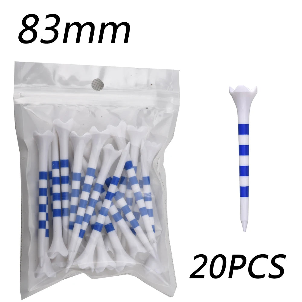 【20pcs】70mm/83mm Colored Striped Golf Tee - Durable Four-fork Plastic Golf Tee Set - High-end Golf Accessories for Men and Women