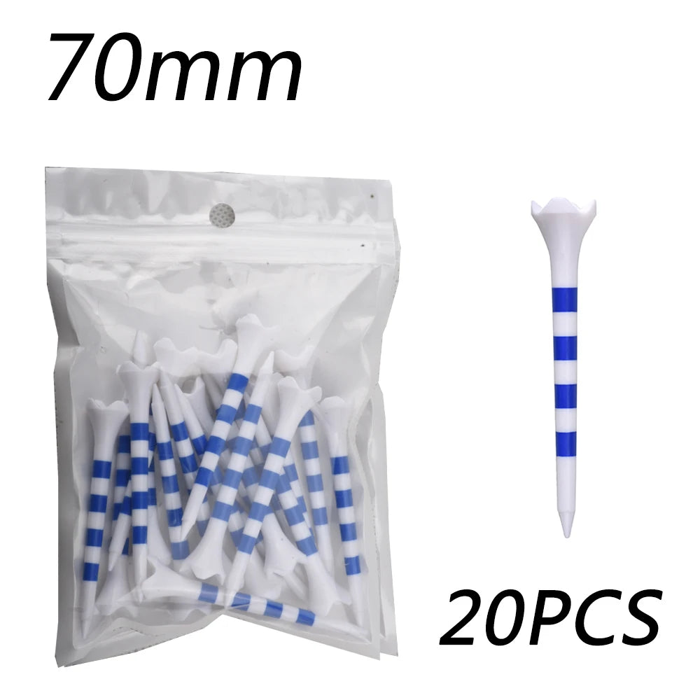 【20pcs】70mm/83mm Colored Striped Golf Tee - Durable Four-fork Plastic Golf Tee Set - High-end Golf Accessories for Men and Women