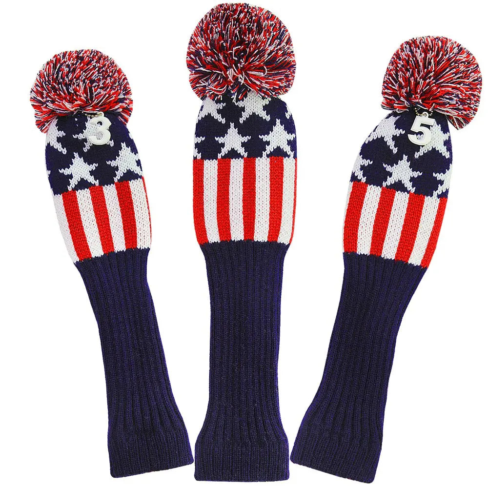 Colored Knitted Head Covers - 3 Piece Sets - Driver, Wood, Hybrid