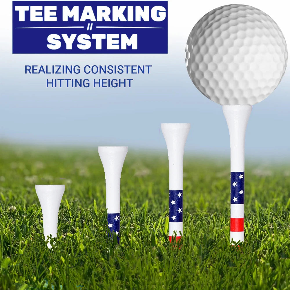 50pcs American Flag Style Durable Bamboo Golf Tees Of (3-1/4'' & 2-3/4'')  Length Golf Ball Holder Golf Training Practice tees