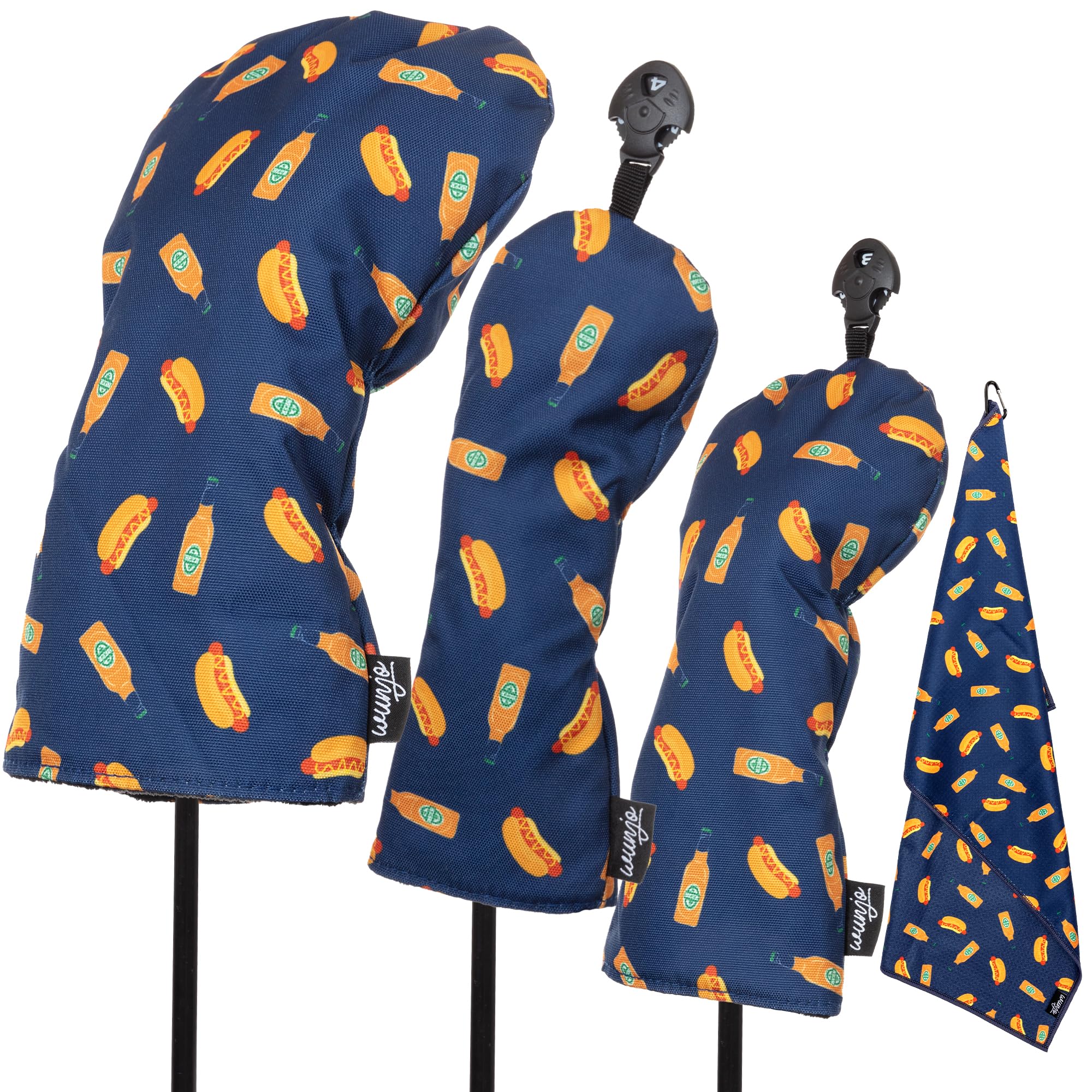 Golf Club Head Covers Trio with Microfiber Towel