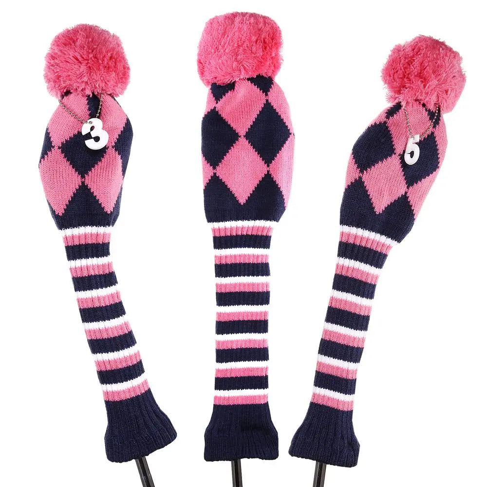 Colored Knitted Head Covers - 3 Piece Sets - Driver, Wood, Hybrid