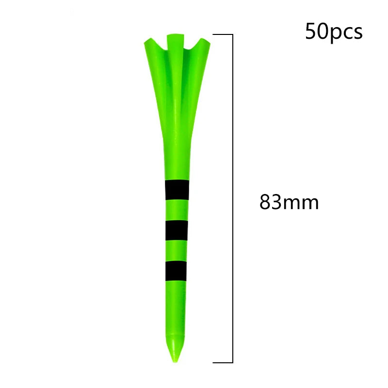 50Pcs Golf Tees Plastic Unbreakable 5 Prongs Head Tee With Stripe Markers 83mm70mm Long Ball Holder Low Friction Less Resistance