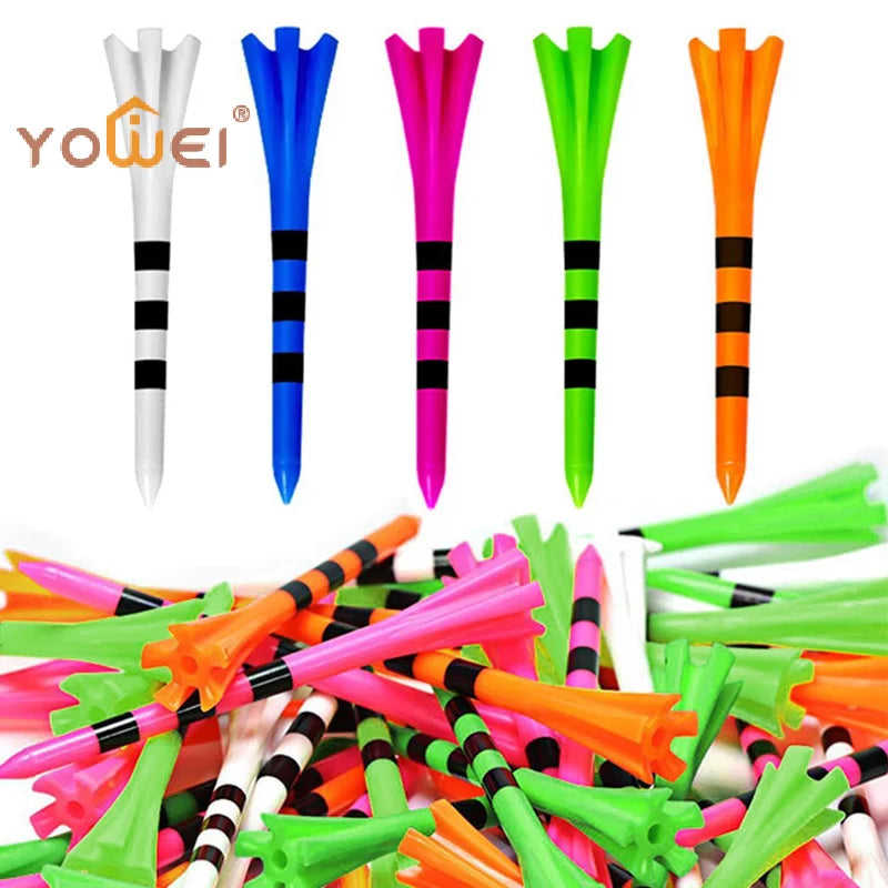 50Pcs Golf Tees Plastic Unbreakable 5 Prongs Head Tee With Stripe Markers 83mm70mm Long Ball Holder Low Friction Less Resistance
