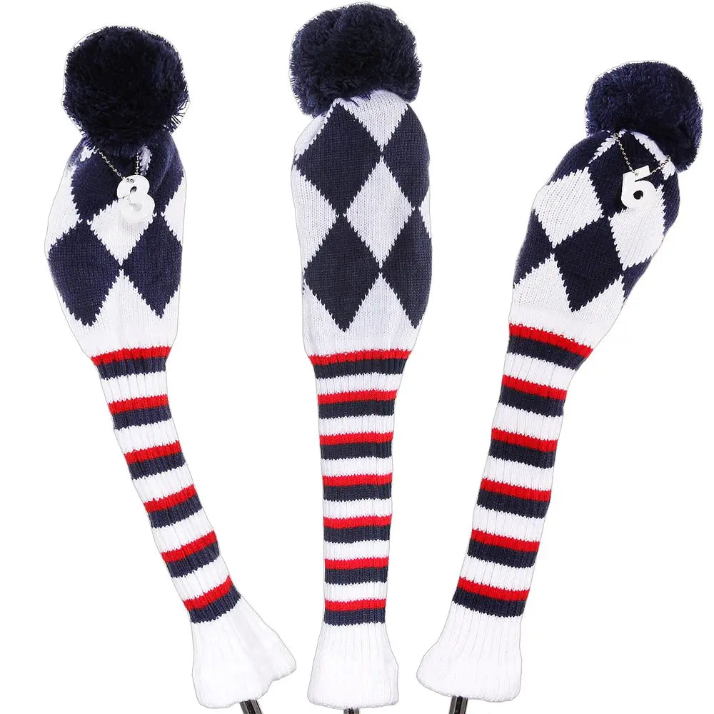 Colored Knitted Head Covers - 3 Piece Sets - Driver, Wood, Hybrid