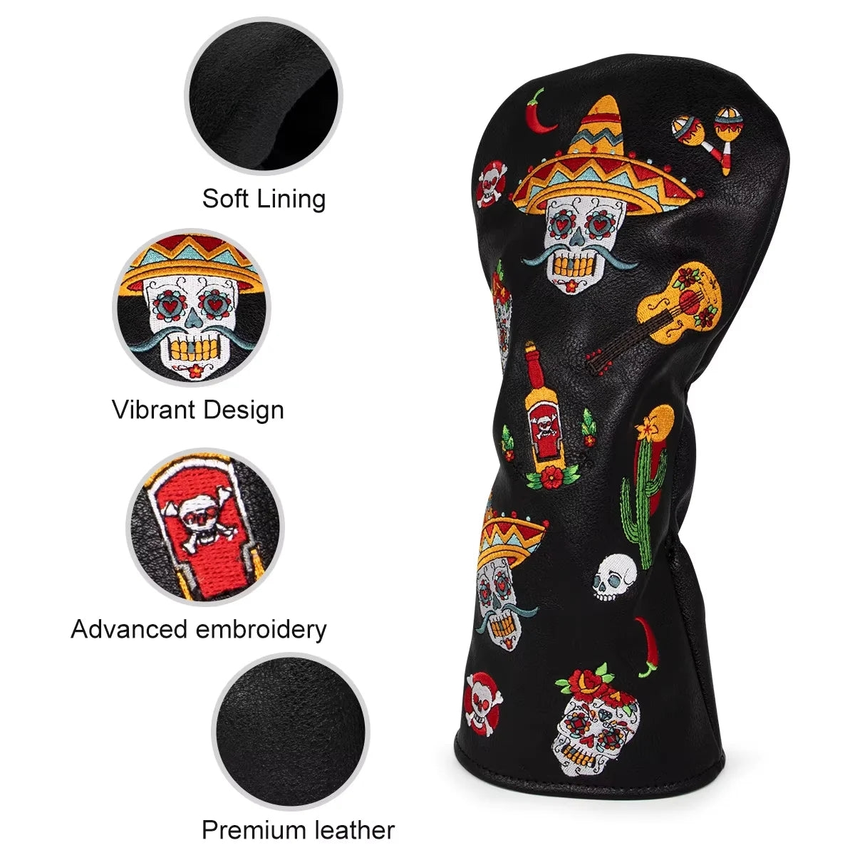Día de los Muertos Head Covers - 3 Piece Set or 1 Piece - Driver, Wood, Hybrid