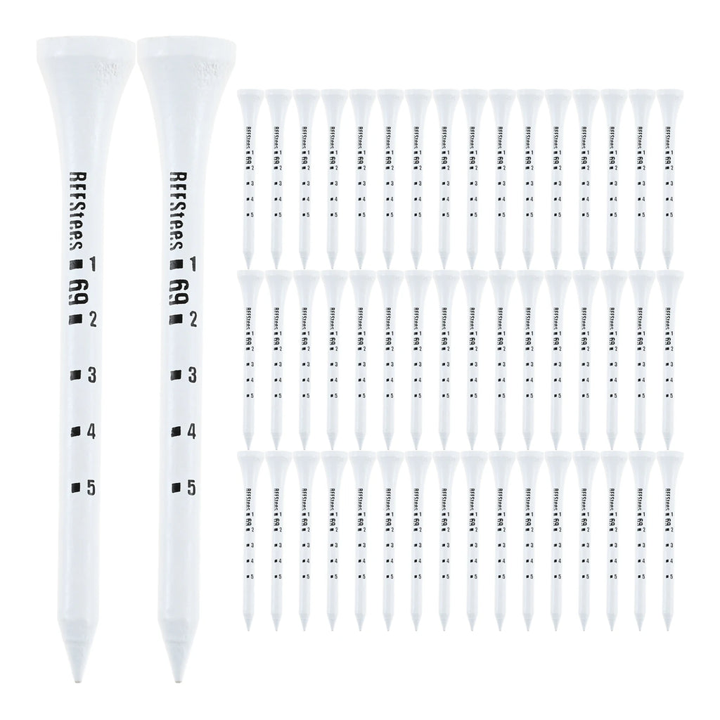 50pcs 53/69mm Wood Golf Tees Low Resistance Professional System White Wooden Striped Digital Scale Tees for Golf Training Aids