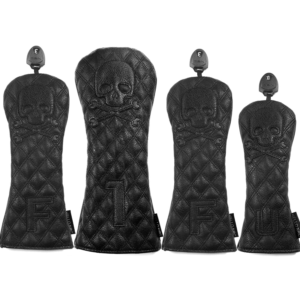 Black Leather Skull Head Cover - 4 Piece Set - Driver, Woods, Hybrid