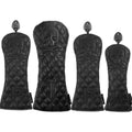 Black Leather Skull Head Cover - 4 Piece Set - Driver, Woods, Hybrid