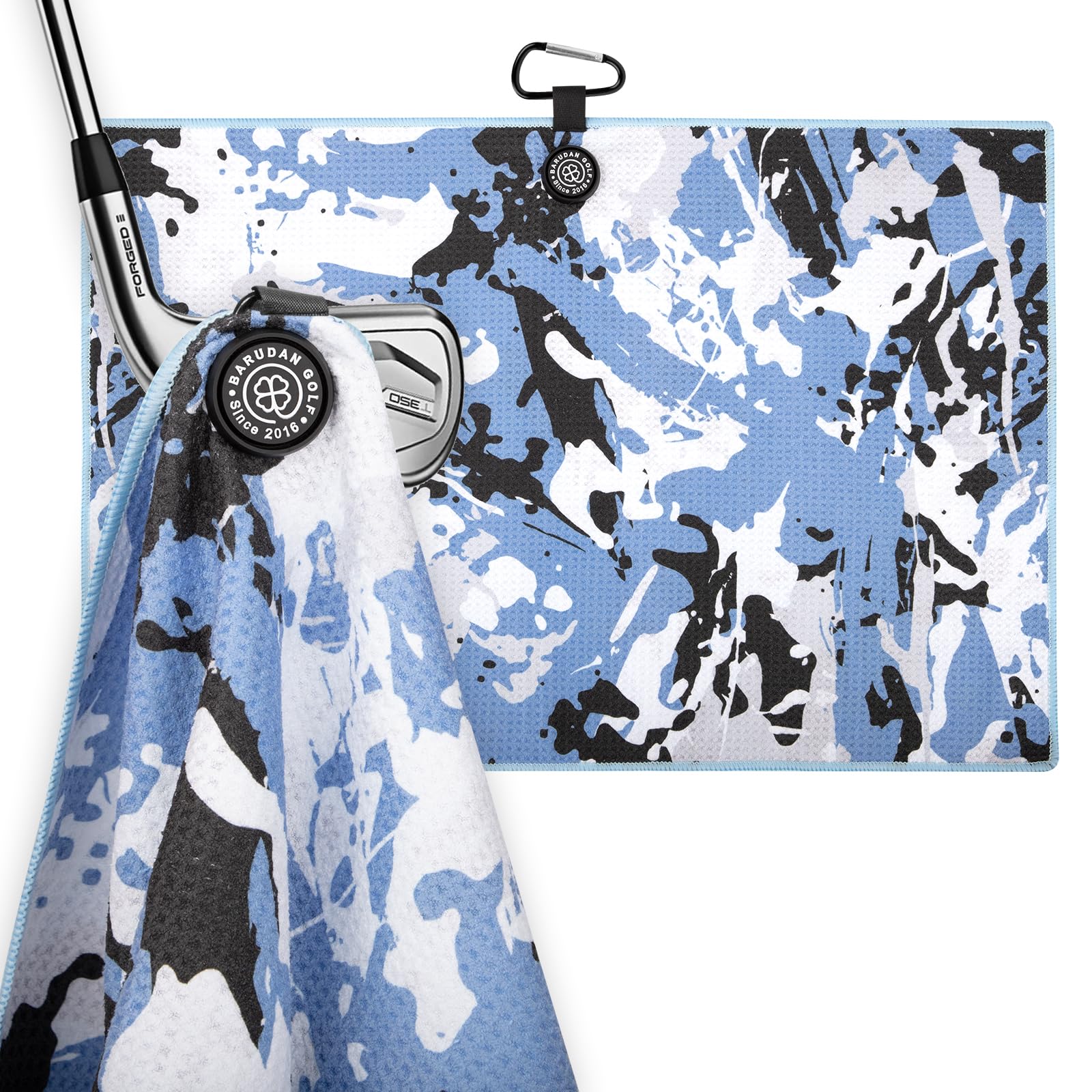Magnet Grip Pro Golf Towel - Light Blue Camo with Carabiner